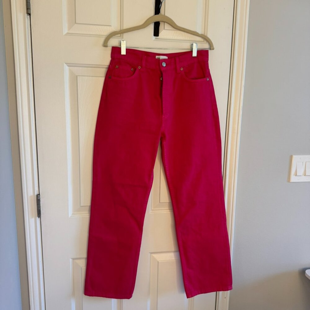 Hot pink zara straight leg jeans